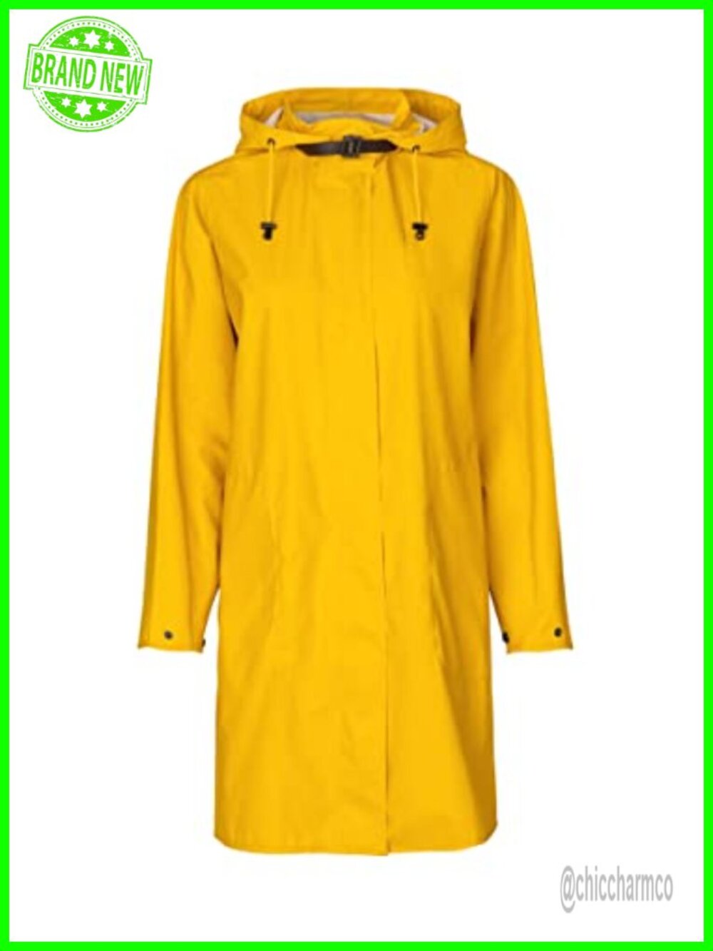Waterproof Rubberized PU Raincoat Hooded Zip Loose Fit Long Sleeve